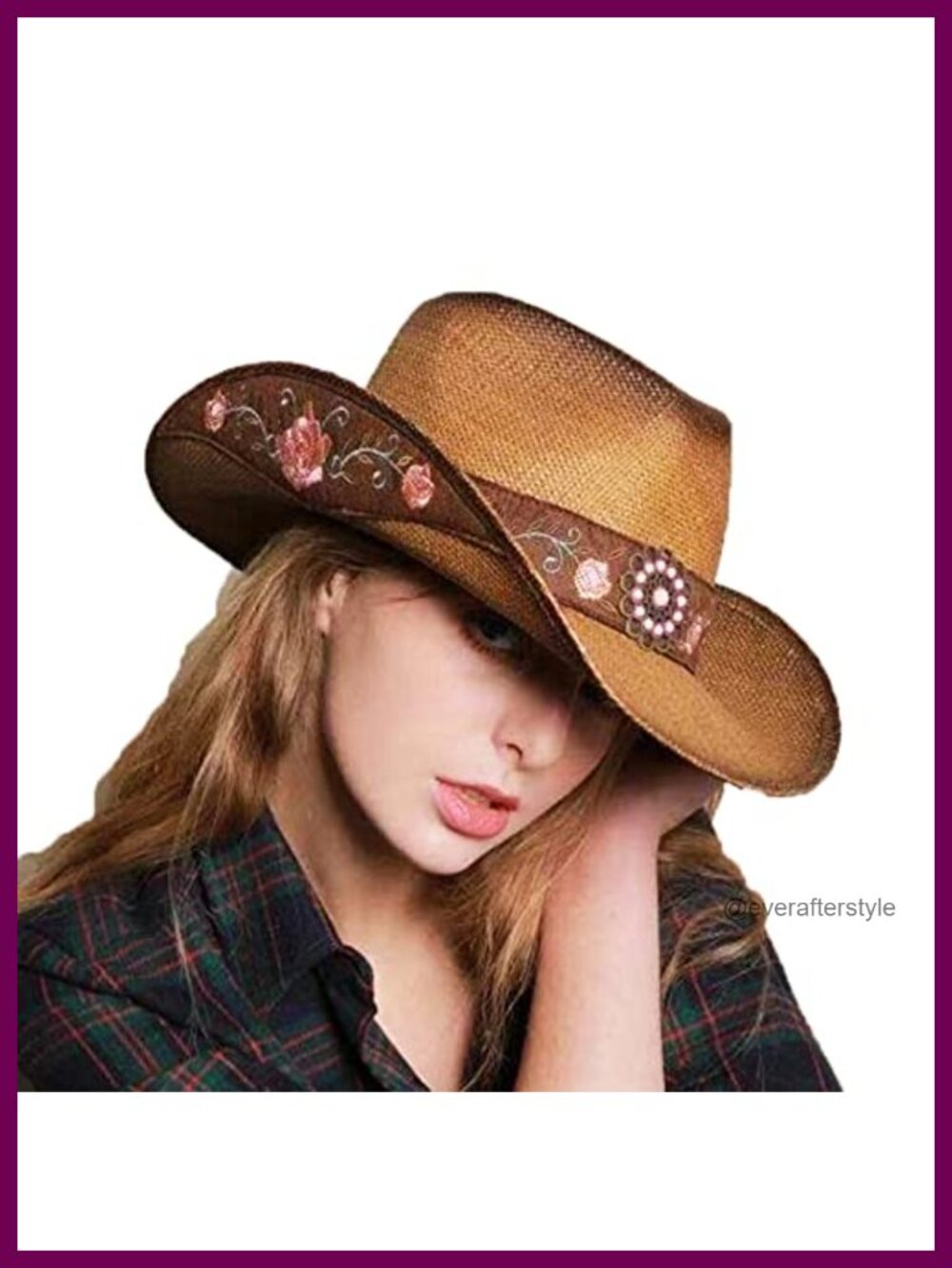 Straw Cowboy Hat Western Women's Floral Embroidered Music Festival Beach